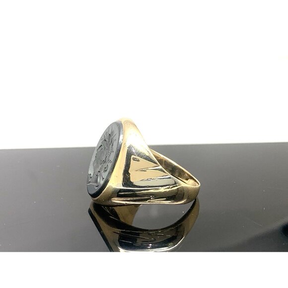 Hematite Cocktail Signet Ring 10k Gold Estate Jewelry Vintage Unisex Size 9 - Picture 2 of 14